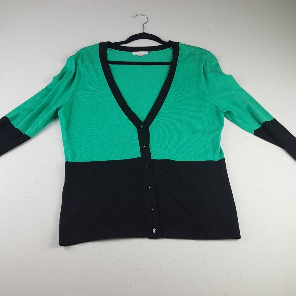 NY and Co green and black color block cardigan